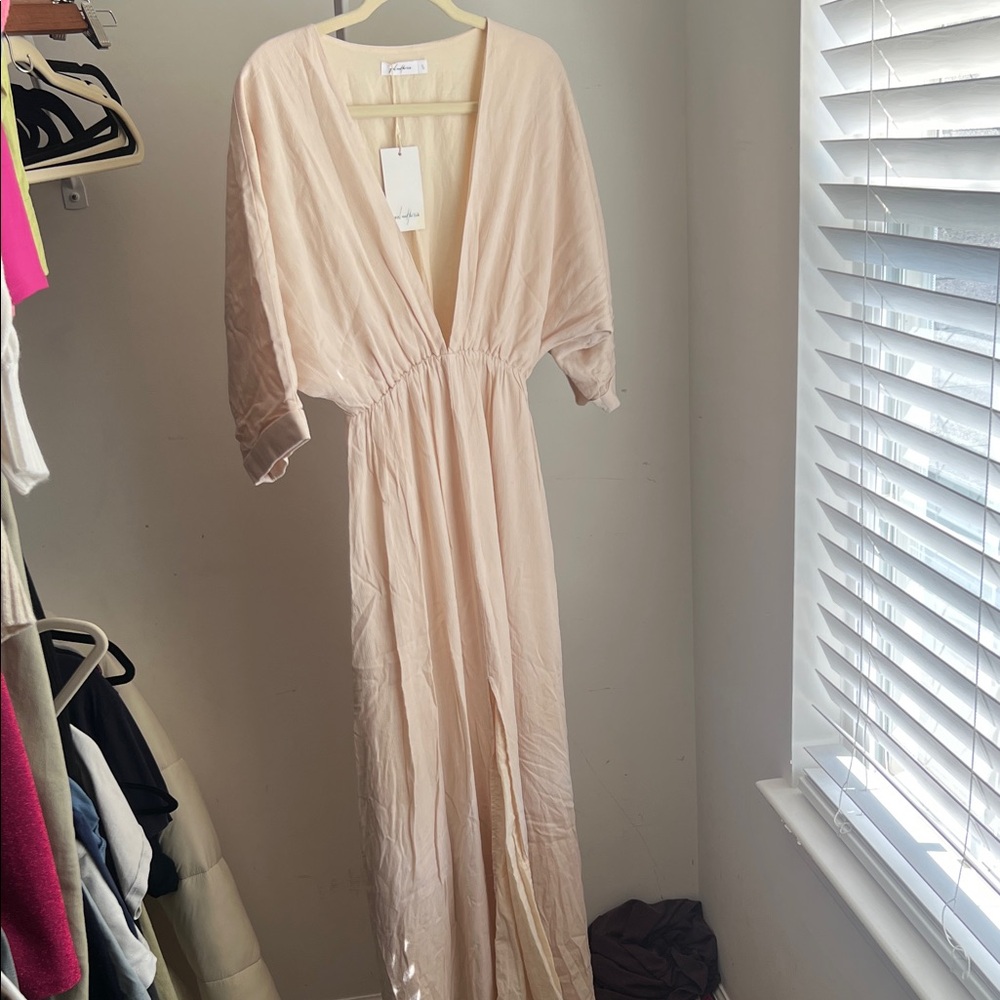 Women's Plunge V-Neck Maxi Dress in Light Blush
